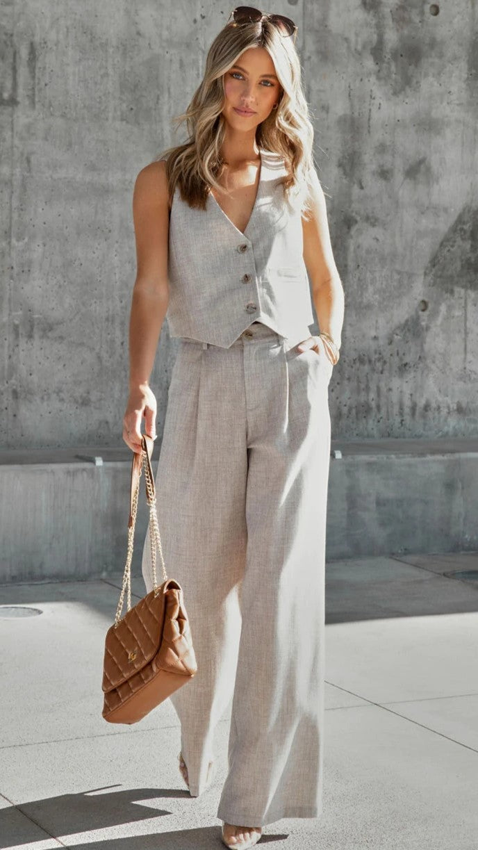 Heather Khaki Wide Leg Pants