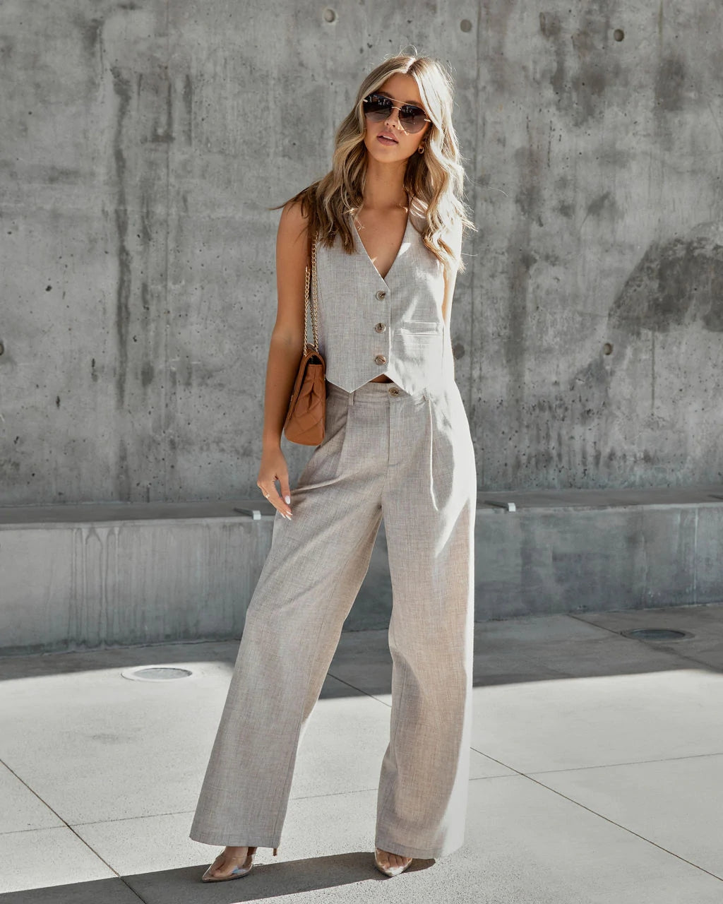 Heather Khaki Wide Leg Pants