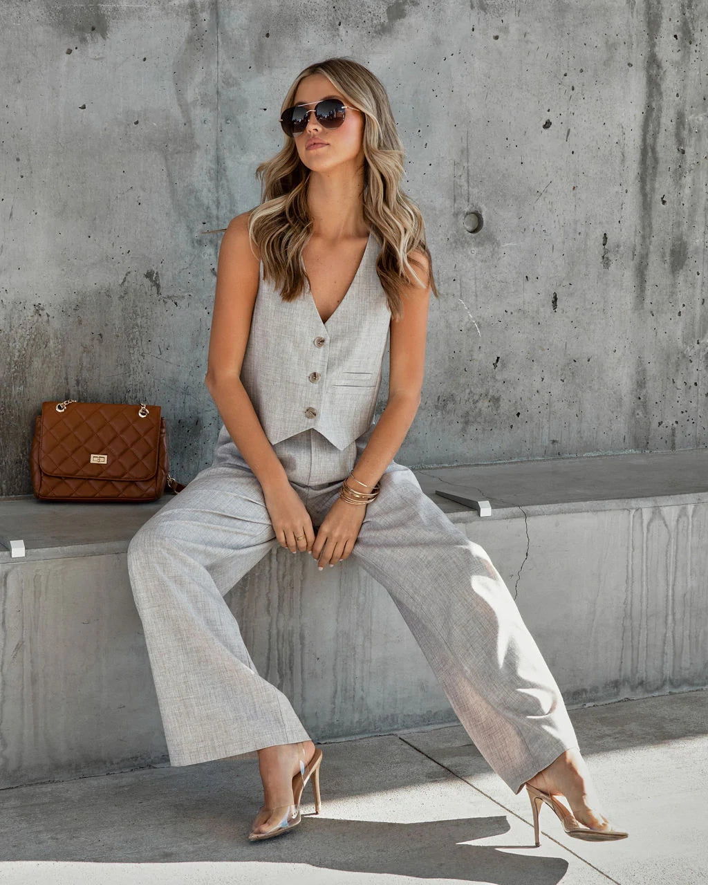 Heather Khaki Wide Leg Pants