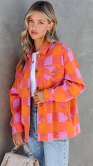 Orange Checkered Print Shacket