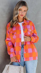 Orange Checkered Print Shacket