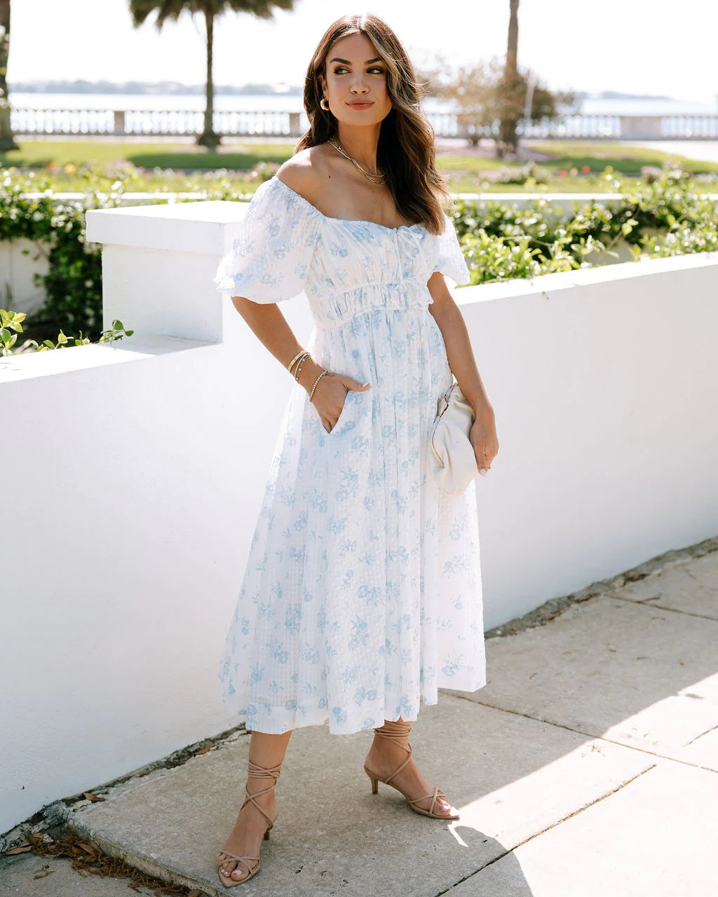 Light Blue Floral Midi Dress