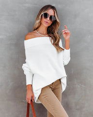 White Off Shoulder Knit Sweater