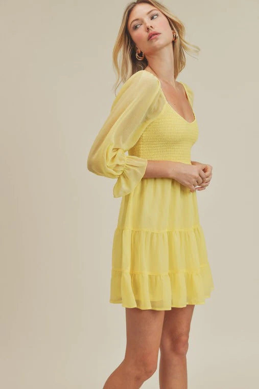 Yellow Chiffon Mini Dress