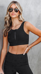 Black Zippered Crop Tank Top