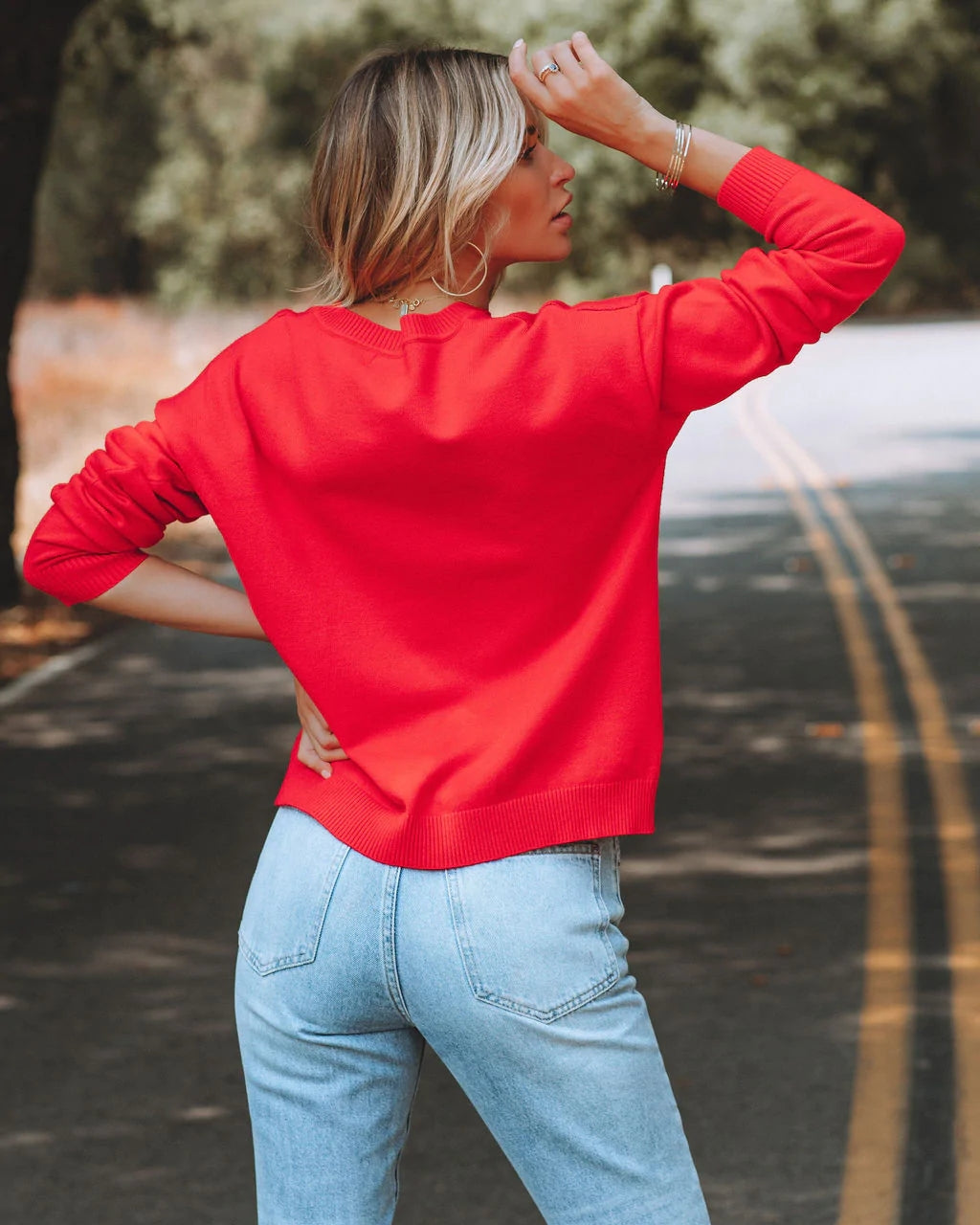 Red Smiley Face Print Knit Sweater