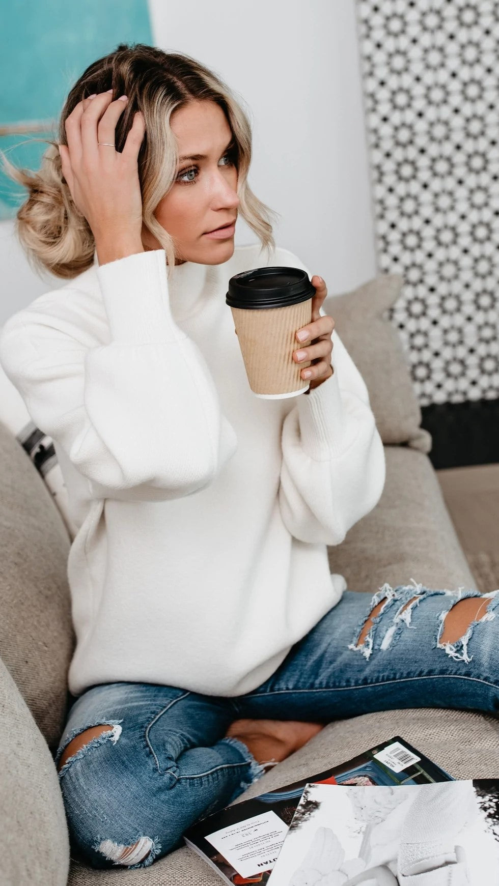 White Turtleneck Knit Sweater