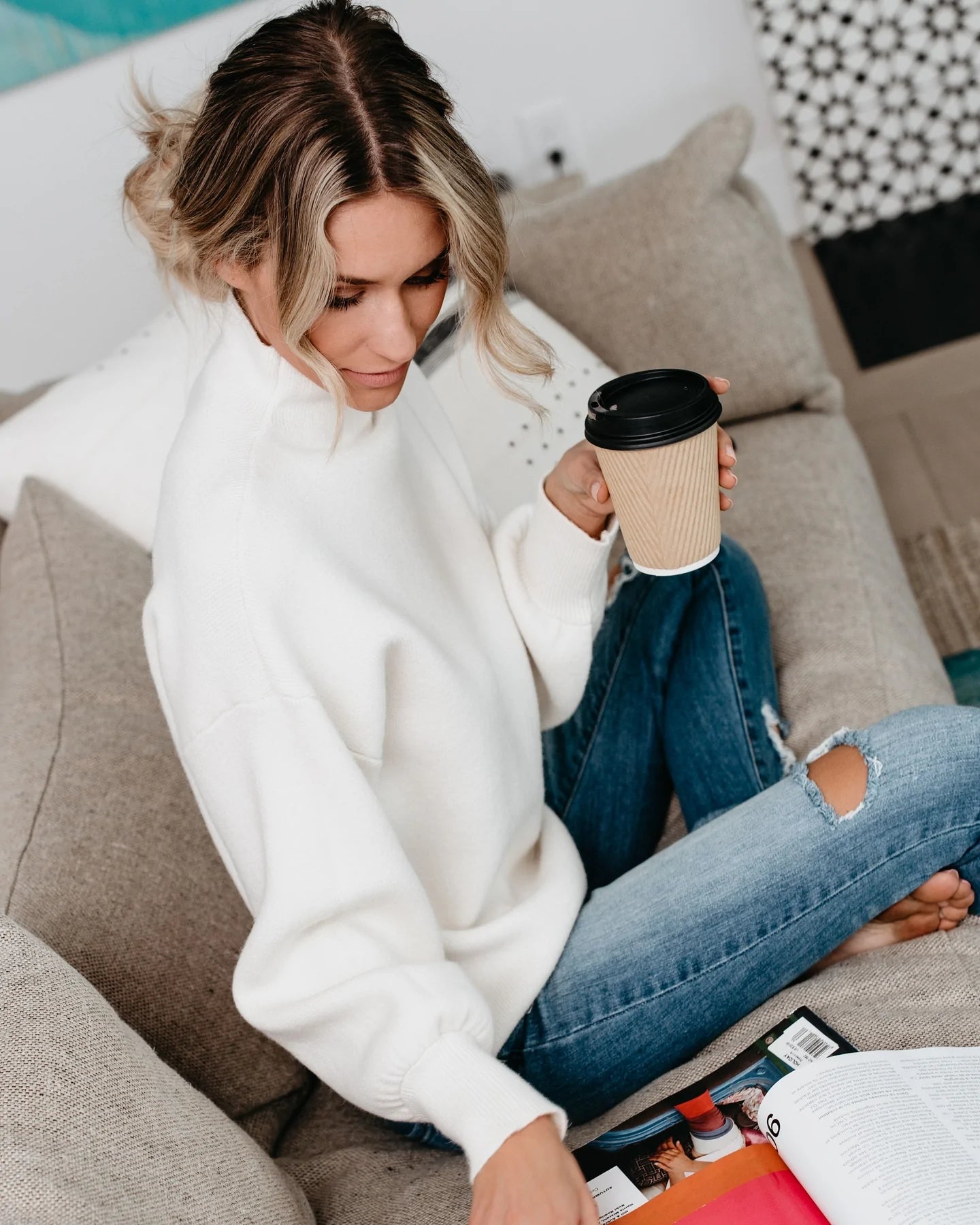 White Turtleneck Knit Sweater