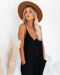 Black Side Pockets Cami Jumpsuits