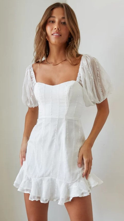 White Puff Sleeves Mini Dress