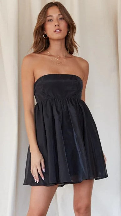 Black Solid Strapless Bandeau Mini Dress