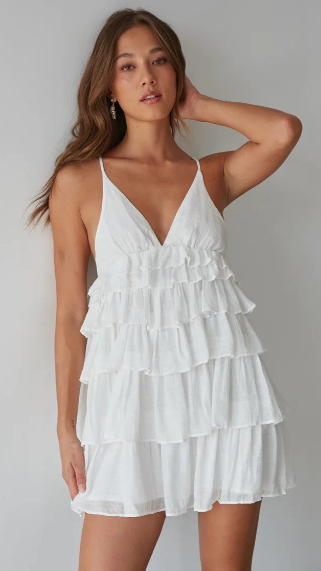 White Tiered Ruffle Mini Dress