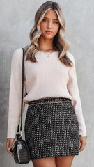 Beige Ribbed Knit Sweater