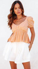 Orange Pleated Peplum Top