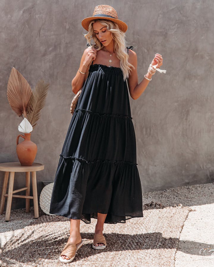 Black Slip Relaxed Midi Dress