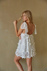 White Butterfly Shoulder Tie Mini Dress