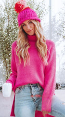 Pink Ribbed Knit Sweater