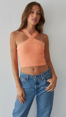 Orange Ribbed Knit Crop Top