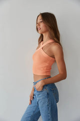 Orange Ribbed Knit Crop Top