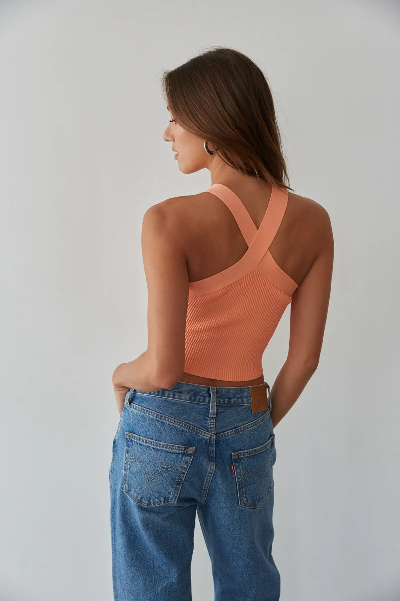 Orange Ribbed Knit Crop Top