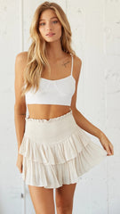 Beige Tiered Ruffle Mini Skirt