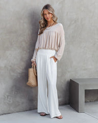 Taupe Pleated Long Sleeves Top