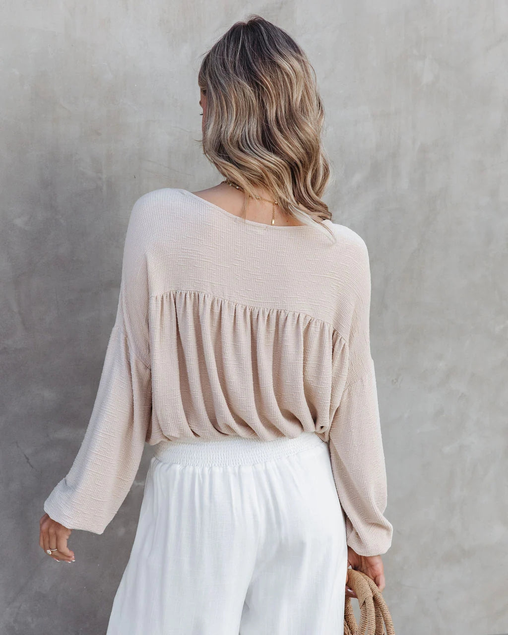 Taupe Pleated Long Sleeves Top