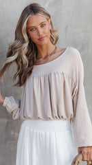 Taupe Pleated Long Sleeves Top