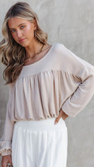 Taupe Pleated Long Sleeves Top