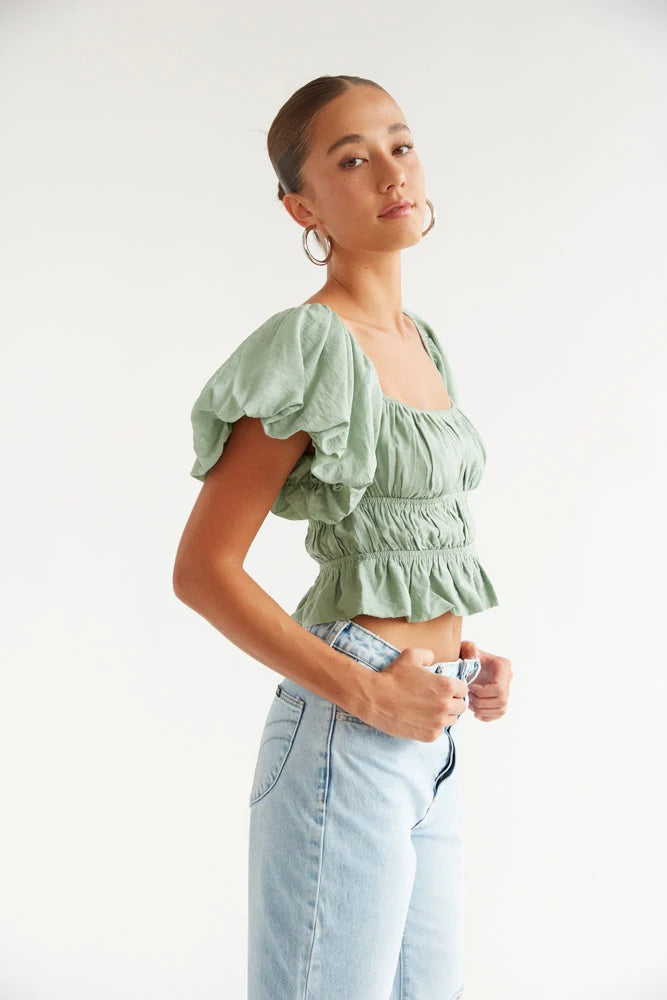 Green Square Neckline Crop Top