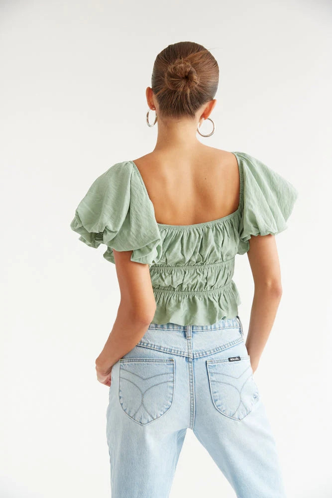 Green Square Neckline Crop Top