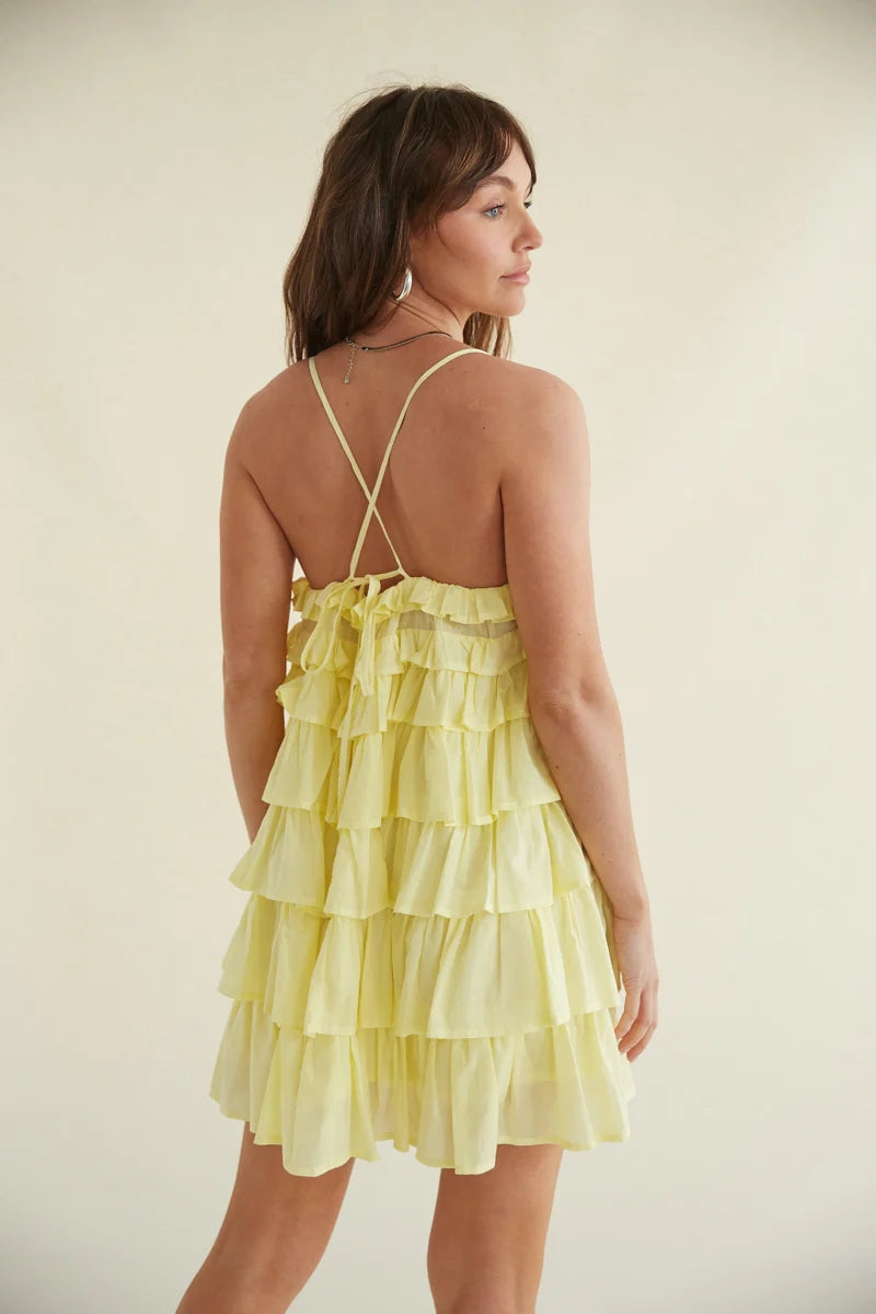 Yellow Tiered Slip Mini Dress