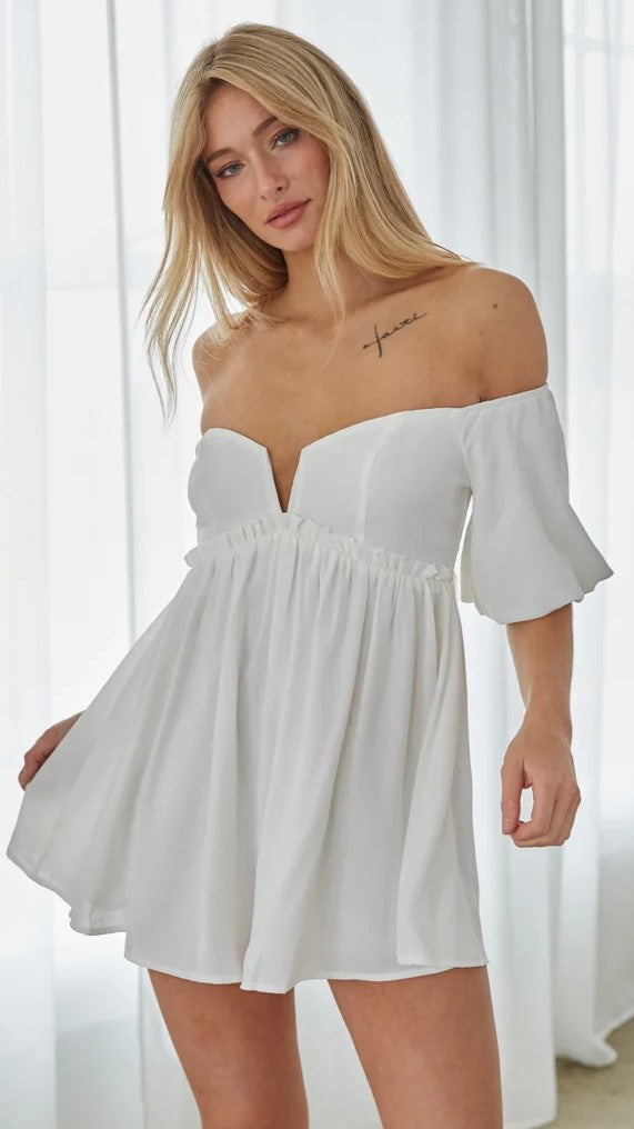 White Off Shoulder Solid Rompers