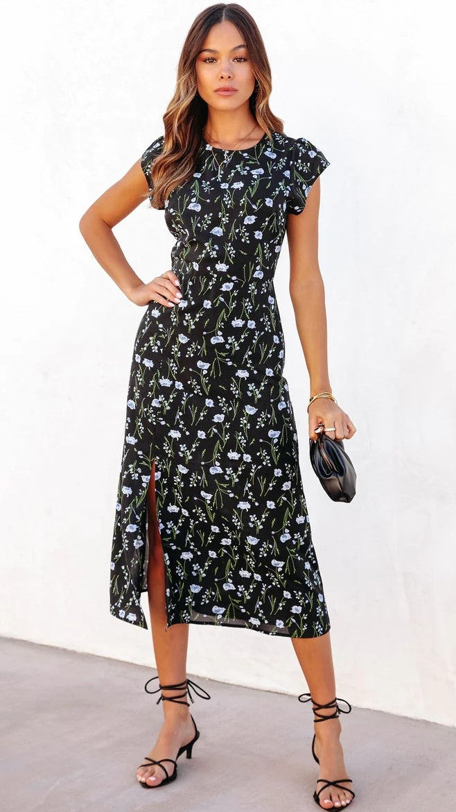 Black Floral Midi Dress