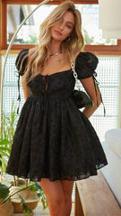 Black Solid Babydoll Mini Dress