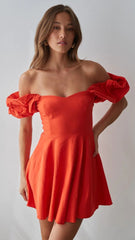 Orange Off Shoulder Mini Dress