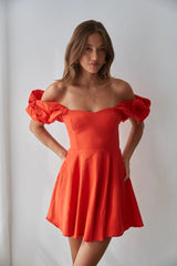 Orange Off Shoulder Mini Dress