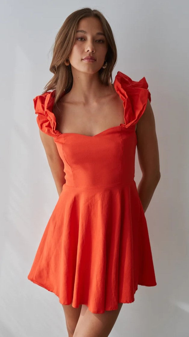 Orange Off Shoulder Mini Dress