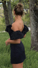 Black Off Shoulder Ruffled Bodysuit