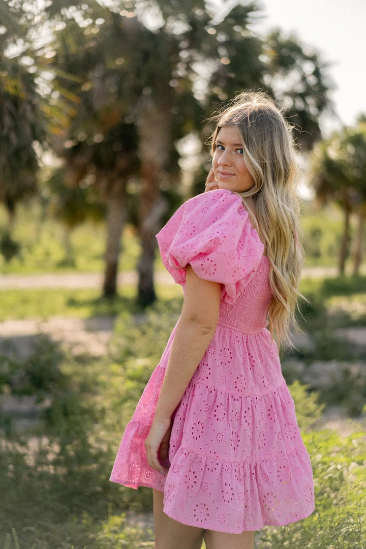 Pink Off Shoulder Mini Dress