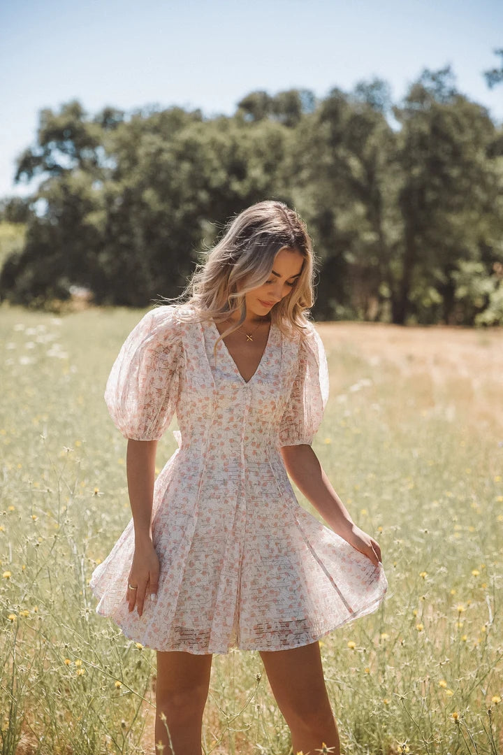 Pink Floral Waist Tie Mini Dress