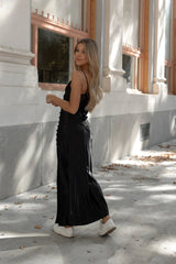 Black High Slit Midi Dress