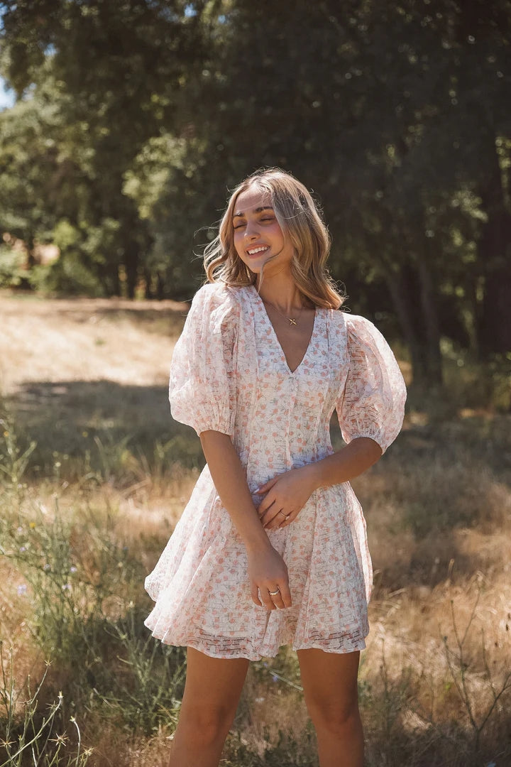 Pink Floral Waist Tie Mini Dress