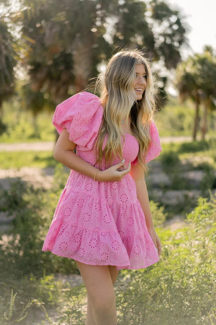 Pink Off Shoulder Mini Dress