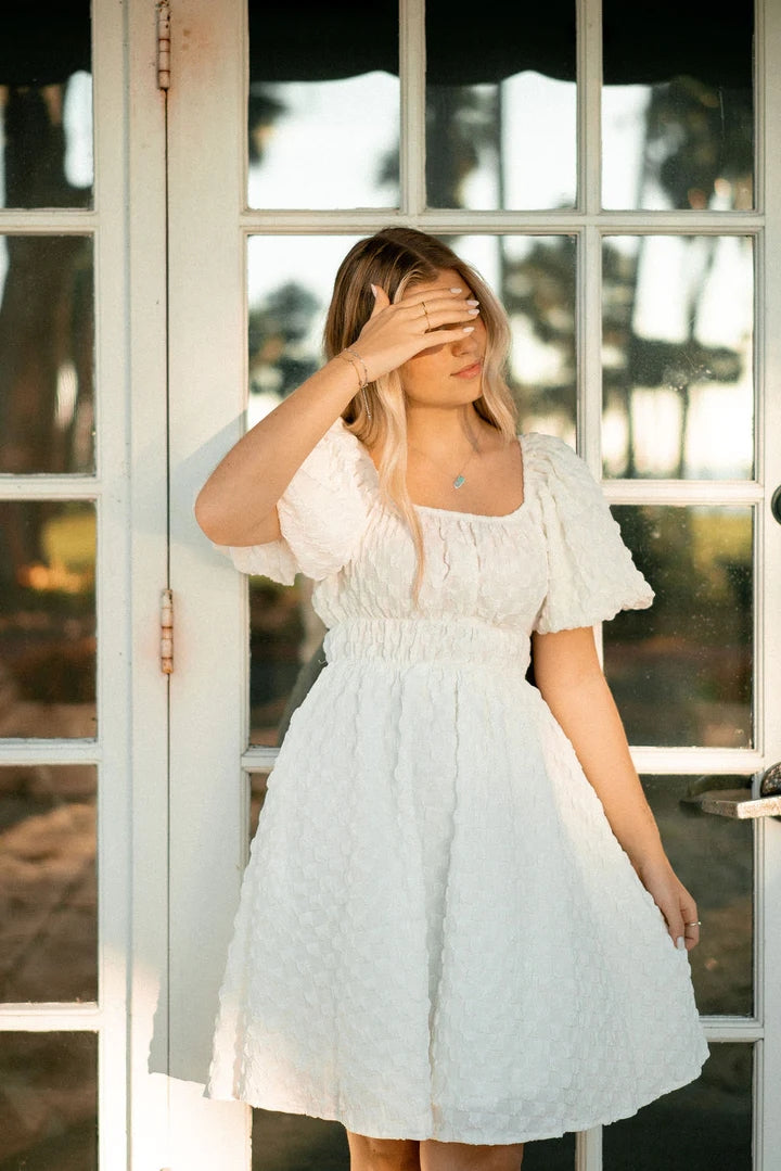 White Textured Mini Dress