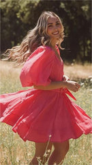 Hot Pink Belted Mini Dress