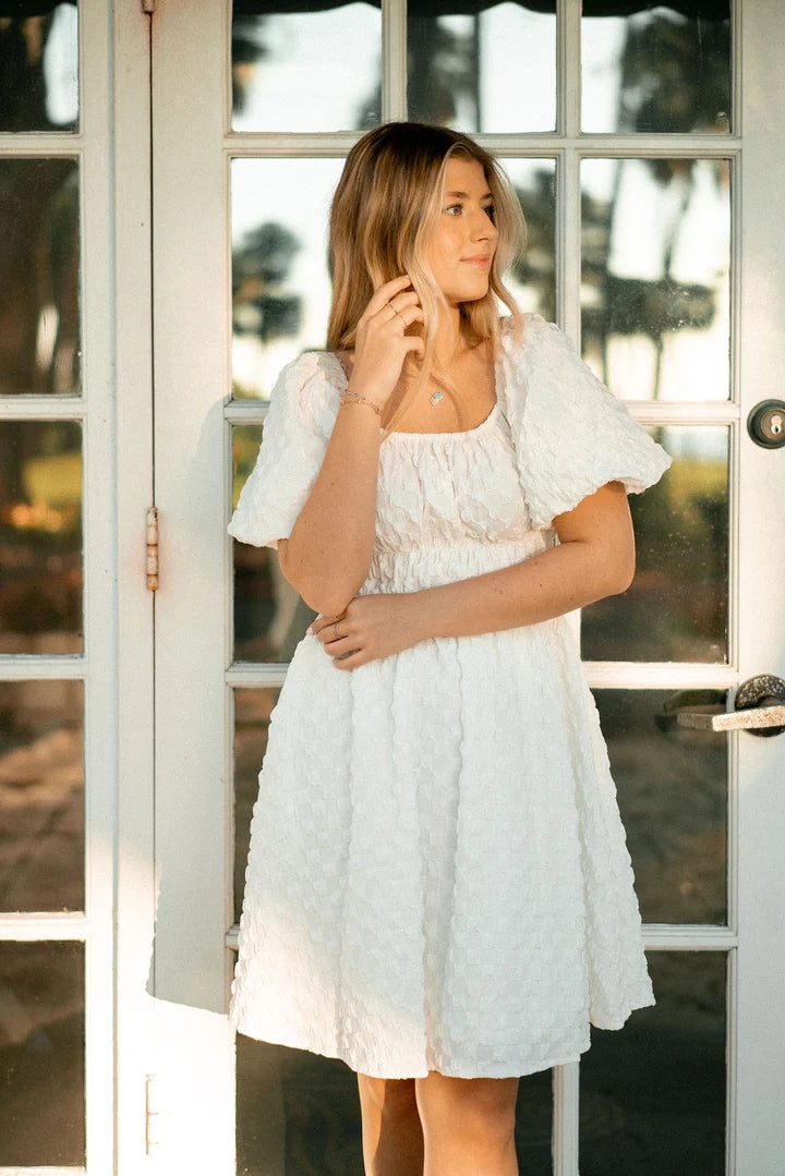 White Textured Mini Dress