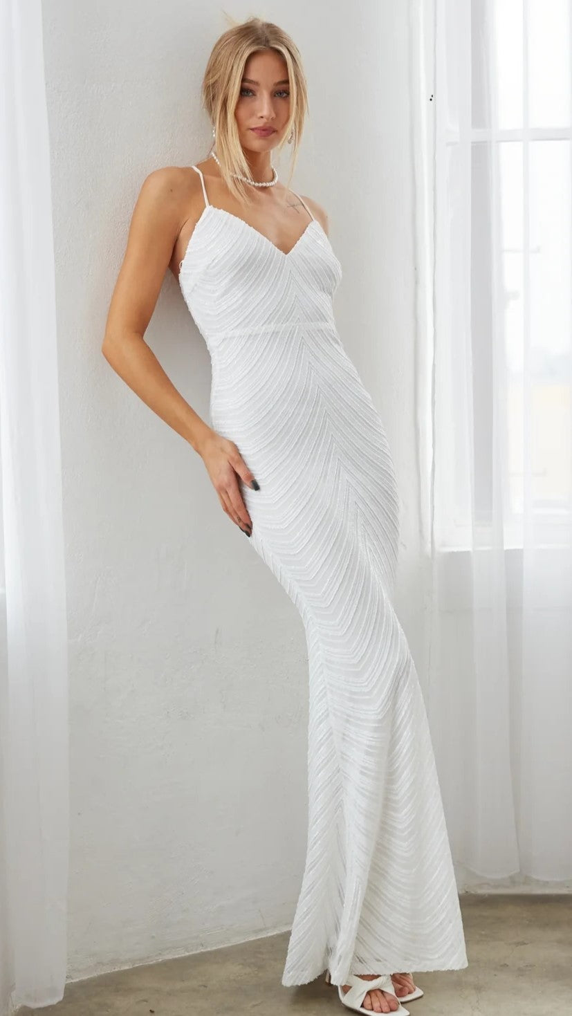 White Textured Slip Maxi Dress