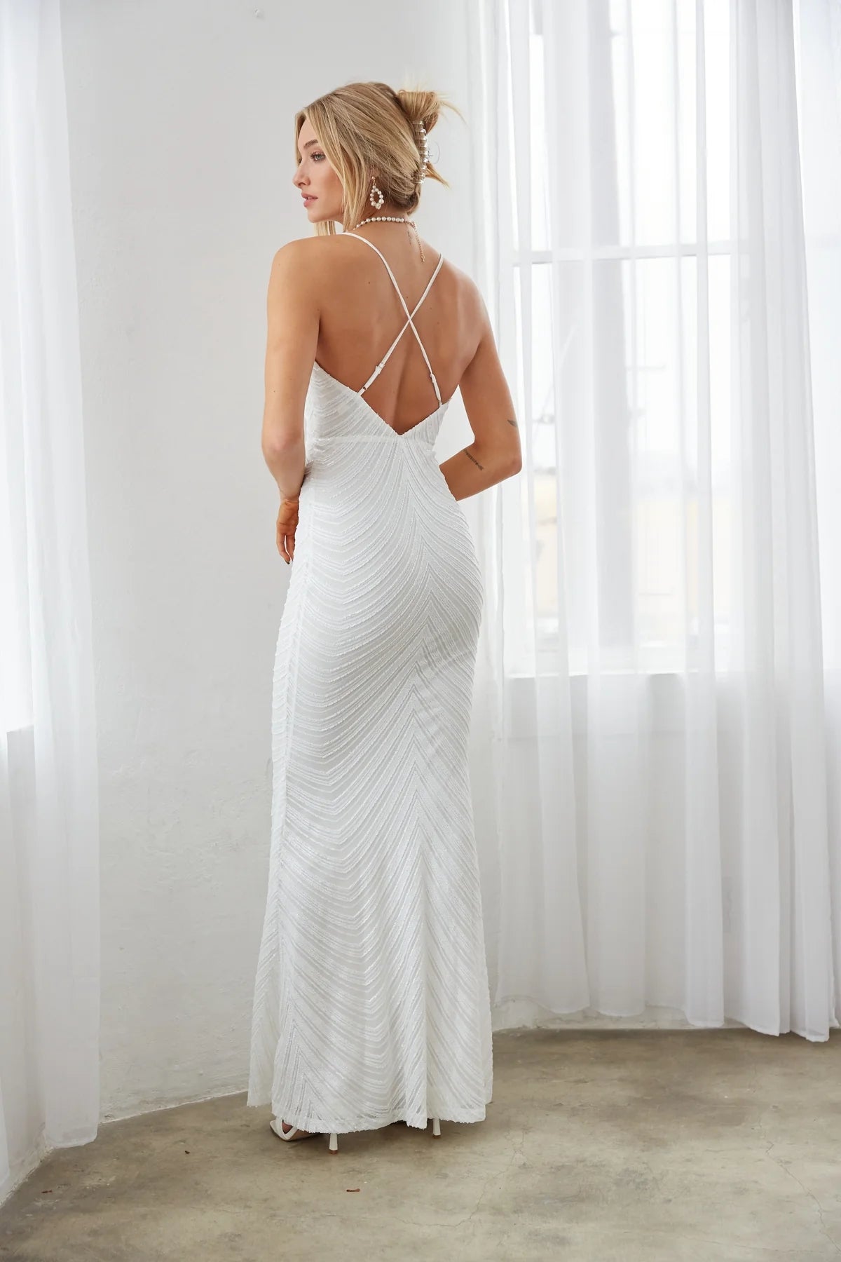 White Textured Slip Maxi Dress