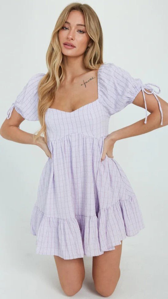 Lilac Textured Babydoll Mini Dress